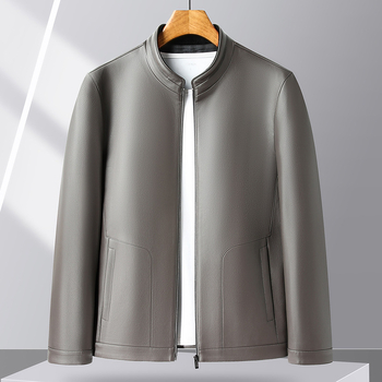 Pánska PU kožená bunda v štýle ľahkého biznisu, stojací golier, zips, podšívka z polyesteru, na zimu
