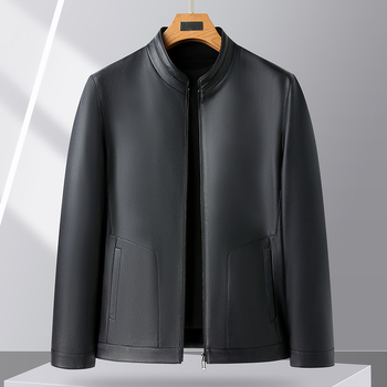 Pánska PU kožená bunda v štýle ľahkého biznisu, stojací golier, zips, podšívka z polyesteru, na zimu