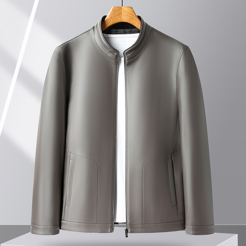 Pánska PU kožená bunda v štýle ľahkého biznisu, stojací golier, zips, podšívka z polyesteru, na zimu