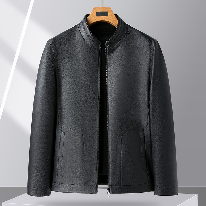 Pánska PU kožená bunda v štýle ľahkého biznisu, stojací golier, zips, podšívka z polyesteru, na zimu
