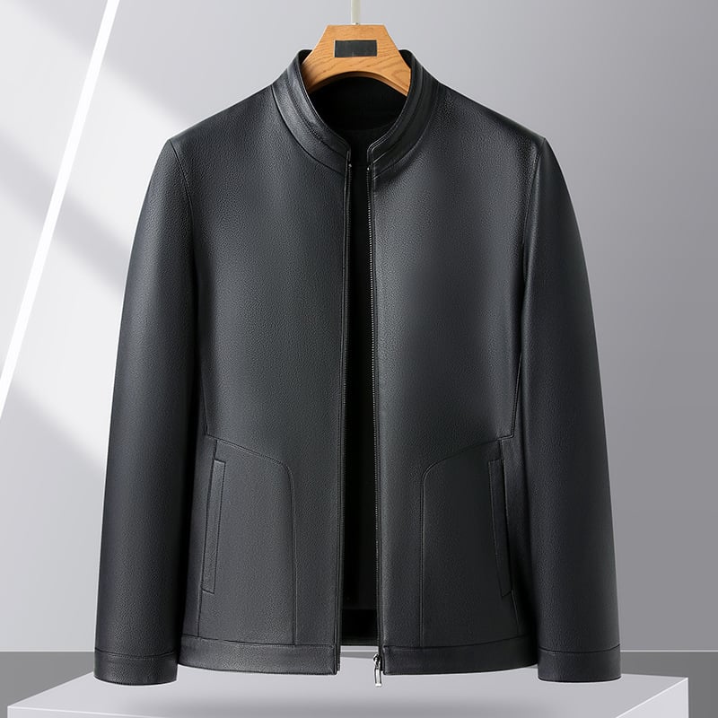 Pánska PU kožená bunda v štýle ľahkého biznisu, stojací golier, zips, podšívka z polyesteru, na zimu