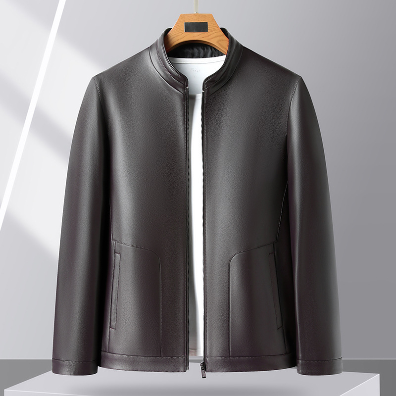 Pánska PU kožená bunda v štýle ľahkého biznisu, stojací golier, zips, podšívka z polyesteru, na zimu