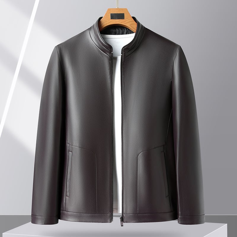 Pánska PU kožená bunda v štýle ľahkého biznisu, stojací golier, zips, podšívka z polyesteru, na zimu