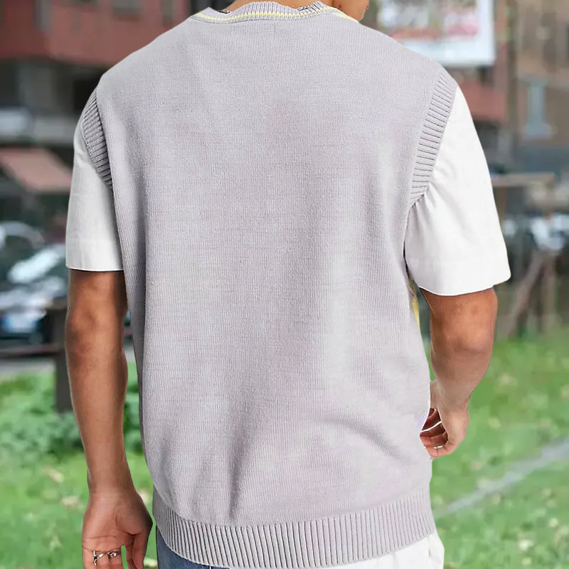 Pánska bezrukávová tenká pletená vesta s romboidným jacquardom a vzorom, 36–40% zajačej srsti