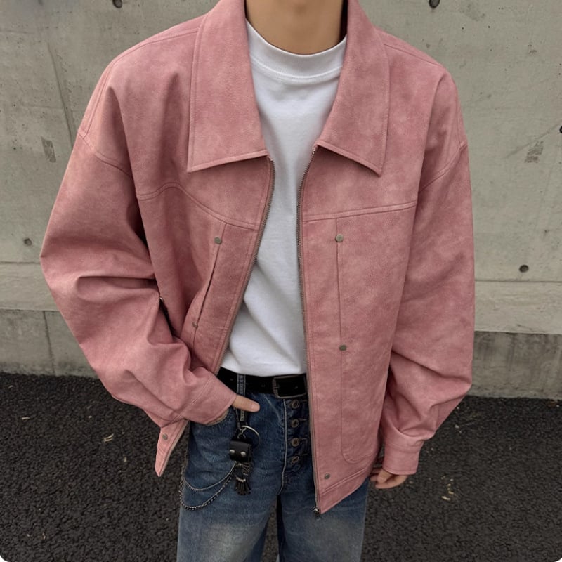 PU kožená bomber bunda pre mužov – americký štýl, voľný strih, zips vpredu, polyesterová podšívka, jesenná sezóna