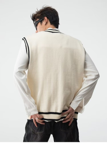 Pánska pletená vesta bez rukávov, s V‑krkom, akadémsky štýl, voľný strih, stredná hrúbka, kožušina z králika 100%