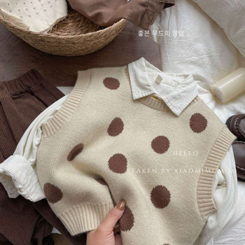 Детска плетена жилетка с точки, корейски стил, без ръкави, за деца на възраст 3–8 години
