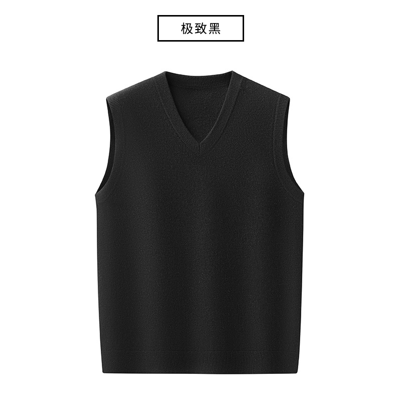 Pánska kašmírová vesta s výstrihom do V, bez rukávov, 100% kašmír, zimný pletený dizajn.