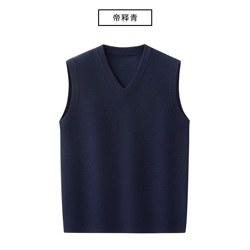 Pánska kašmírová vesta s výstrihom do V, bez rukávov, 100% kašmír, zimný pletený dizajn.