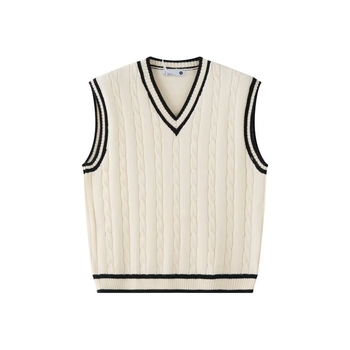 Pánska bezruká pletená vesta s štvorcovým výstrihom, akadémický štýl, bavlno-vlnená zmes s králikou srsťou 71–75%, voľný strih