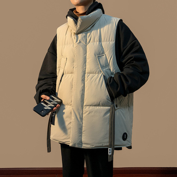 Pánska polyesterová vesta v japonskom retro štýle, hrubé zimné vonkajšie oblečenie, voľný strih, bez rukávov, bočné vrecká