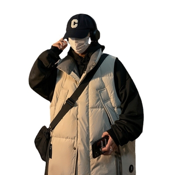 Pánska polyesterová vesta v japonskom retro štýle, hrubé zimné vonkajšie oblečenie, voľný strih, bez rukávov, bočné vrecká