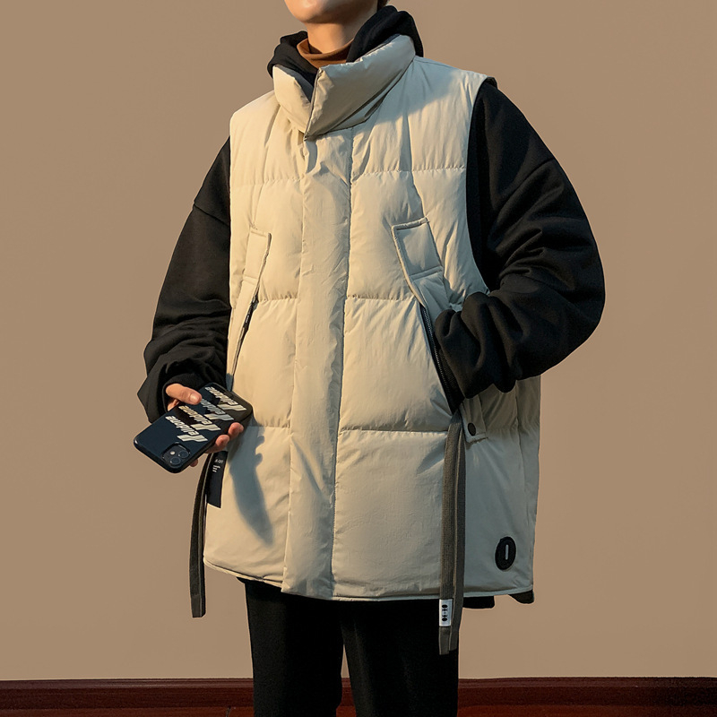 Pánska polyesterová vesta v japonskom retro štýle, hrubé zimné vonkajšie oblečenie, voľný strih, bez rukávov, bočné vrecká