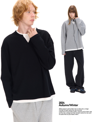 Tričko s dlhými rukávmi z bavlneného zmesi, okrúhly výstrih, 320 g, celosezónne