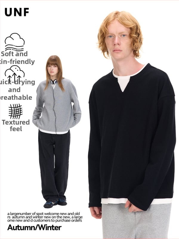 Tričko s dlhými rukávmi z bavlneného zmesi, okrúhly výstrih, 320 g, celosezónne