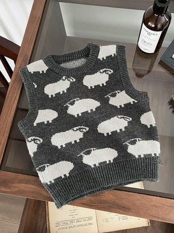 Chlapčenská pletená vesta v kórejskom štýle, s motívom zvierat, 50% akryl, polyesterová podšívka, vhodná na jar a jeseň