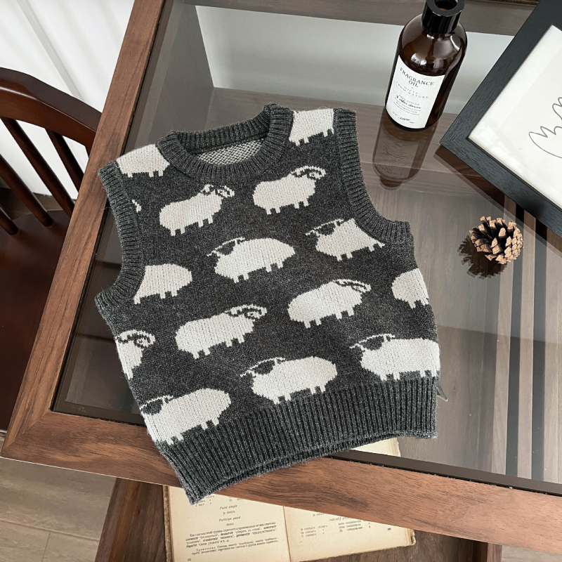 Chlapčenská pletená vesta v kórejskom štýle, s motívom zvierat, 50% akryl, polyesterová podšívka, vhodná na jar a jeseň