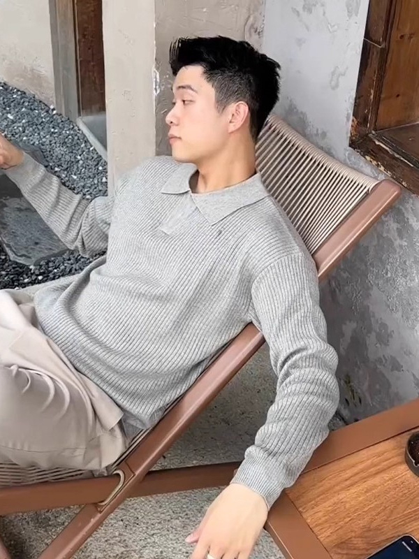 Мъжка плетена поло риза с дълги ръкави, яка с обръщане, пуловерен стил, 100% полиестер, ежедневна дреха за всички сезони.