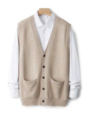 Bezrukávová kardigánová vesta z 100% vlna, V-krk, voľný strih, kórejský štýl
