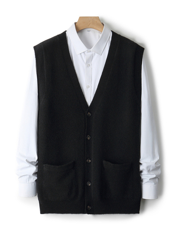 Bezrukávová kardigánová vesta z 100% vlna, V-krk, voľný strih, kórejský štýl