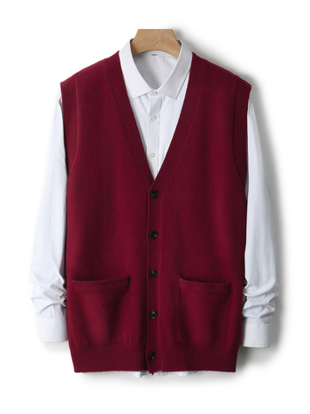 Bezrukávová kardigánová vesta z 100% vlna, V-krk, voľný strih, kórejský štýl