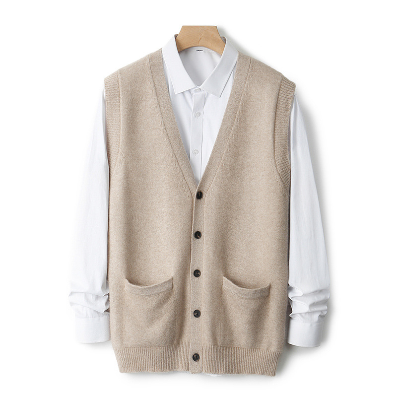 Bezrukávová kardigánová vesta z 100% vlna, V-krk, voľný strih, kórejský štýl