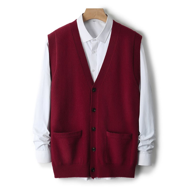 Bezrukávová kardigánová vesta z 100% vlna, V-krk, voľný strih, kórejský štýl