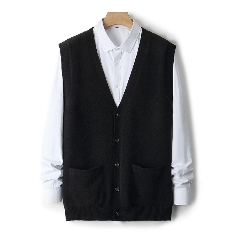 Bezrukávová kardigánová vesta z 100% vlna, V-krk, voľný strih, kórejský štýl