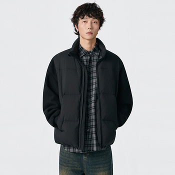 Pánska zimná ľahká pérová bunda s odnímateľnými rukávmi, pletené manžety, stojací golier, vetruodolná, výplň 600