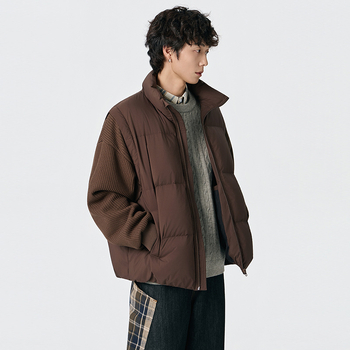 Pánska zimná ľahká pérová bunda s odnímateľnými rukávmi, pletené manžety, stojací golier, vetruodolná, výplň 600