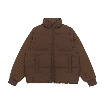 Pánska zimná ľahká pérová bunda s odnímateľnými rukávmi, pletené manžety, stojací golier, vetruodolná, výplň 600