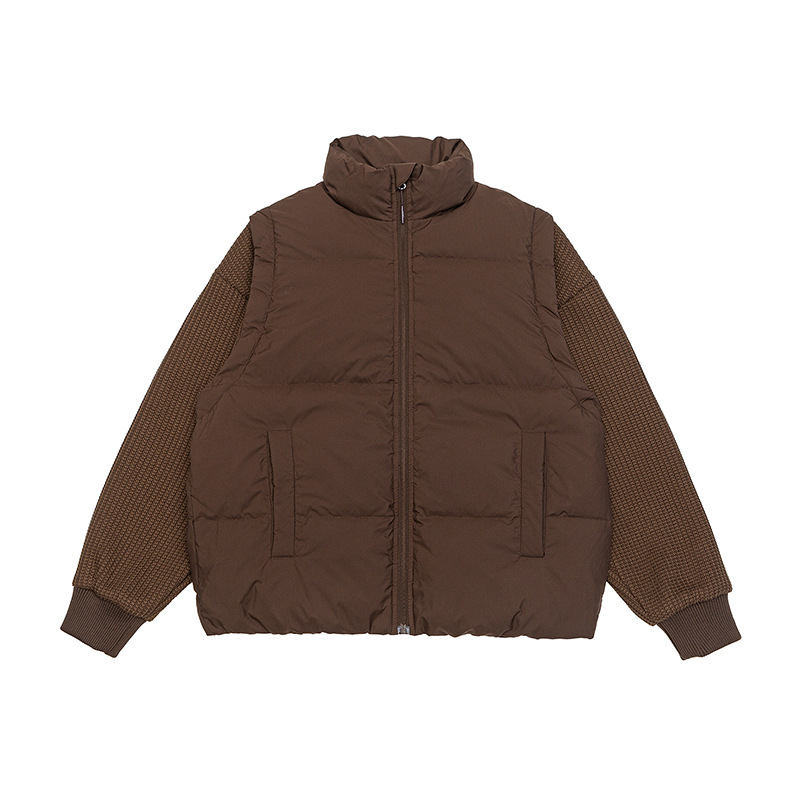 Pánska zimná ľahká pérová bunda s odnímateľnými rukávmi, pletené manžety, stojací golier, vetruodolná, výplň 600