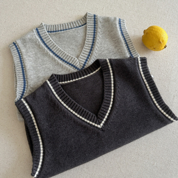 Detská bavlnená pletená vesta, jednofarebná, cez hlavu, 95% bavlna, bavlnená podšívka, jar a jeseň, vek 3–8 rokov