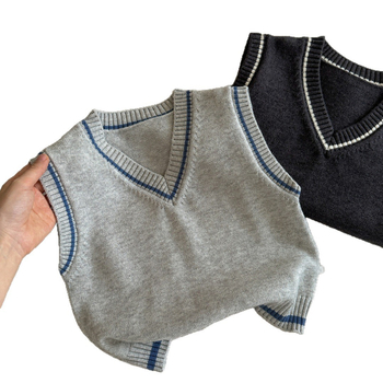 Detská bavlnená pletená vesta, jednofarebná, cez hlavu, 95% bavlna, bavlnená podšívka, jar a jeseň, vek 3–8 rokov