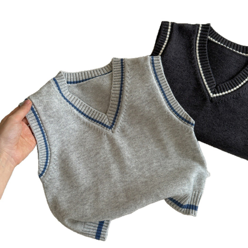 Detská bavlnená pletená vesta, jednofarebná, cez hlavu, 95% bavlna, bavlnená podšívka, jar a jeseň, vek 3–8 rokov