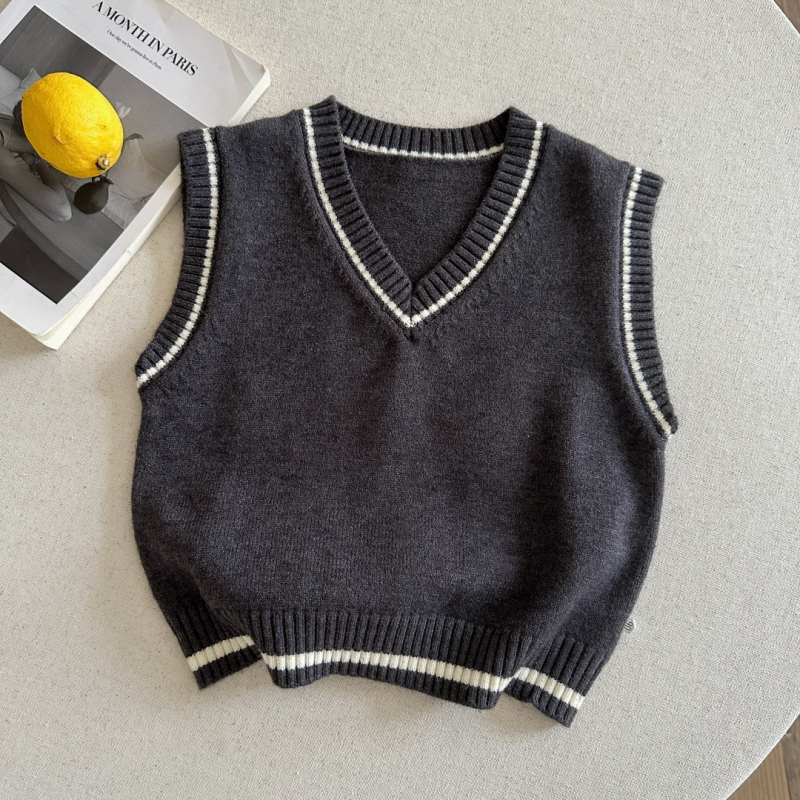 Detská bavlnená pletená vesta, jednofarebná, cez hlavu, 95% bavlna, bavlnená podšívka, jar a jeseň, vek 3–8 rokov