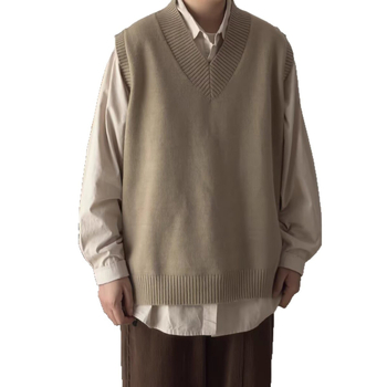 Muški pleteni vest s V-izrezom bez rukava, dizajn color-block, udoban slobodan kroj, zimska odjeća