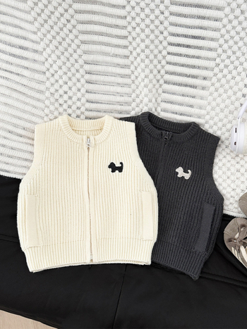 Detská pletená vesta v kórejskom štýle, 50% akryl, pre vek 1–3 roky, zapínanie na zips.