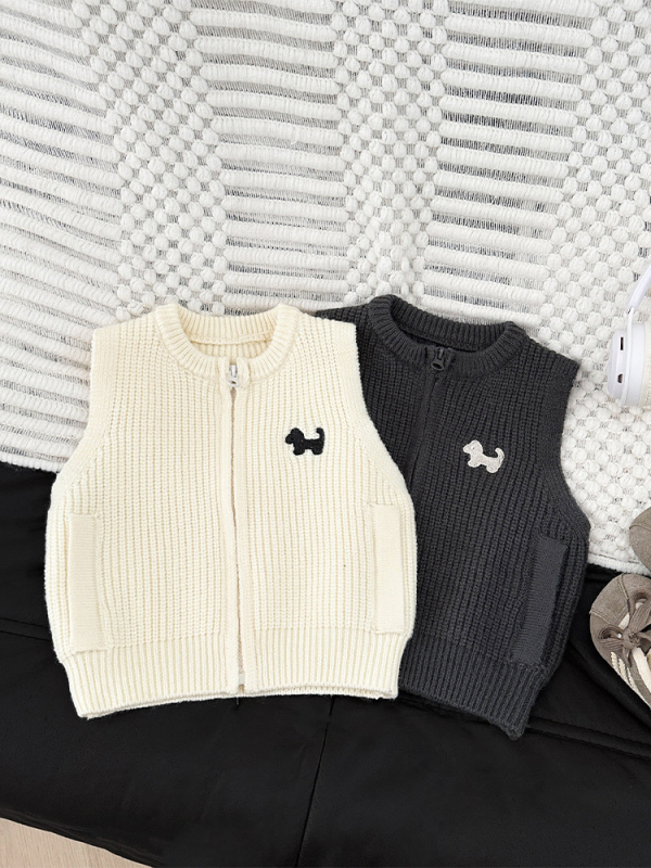 Detská pletená vesta v kórejskom štýle, 50% akryl, pre vek 1–3 roky, zapínanie na zips.