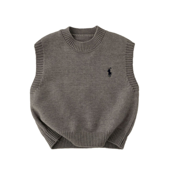 Детски плетен жилет, корейски стил, кръгло деколте, без ръкави, пуловер (акрил 55%)