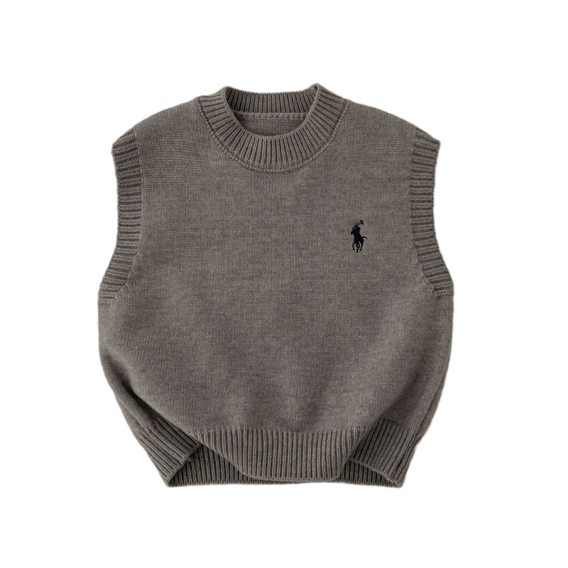 Детски плетен жилет, корейски стил, кръгло деколте, без ръкави, пуловер (акрил 55%)