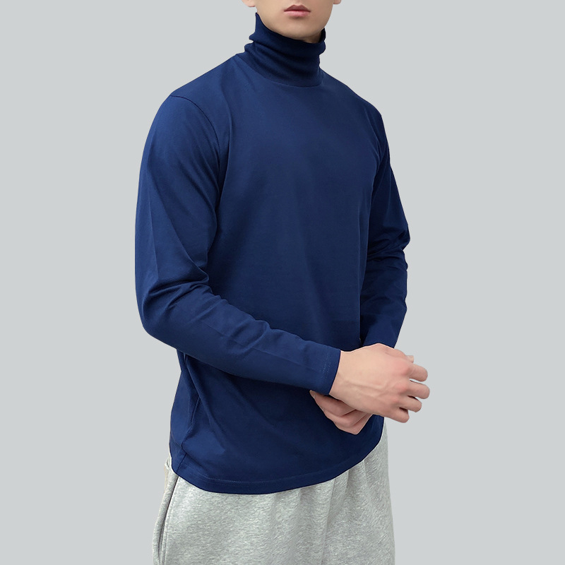 Мъжка памучна тениска с дълги ръкави и висока яка, 230 g, 100% памук, прав кройка, зима-есен-пролет