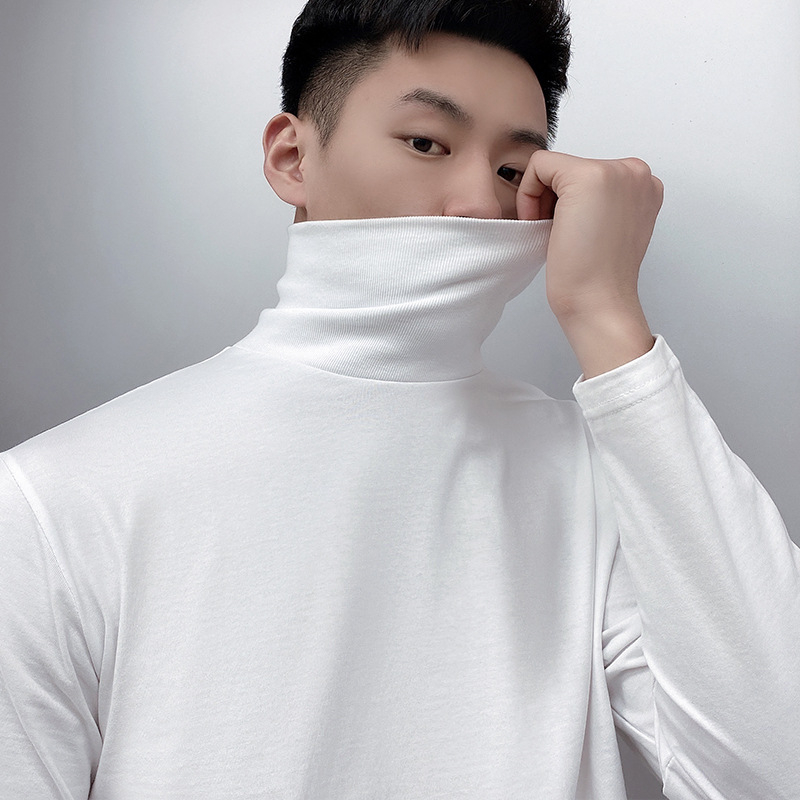 Мъжка памучна тениска с дълги ръкави и висока яка, 230 g, 100% памук, прав кройка, зима-есен-пролет