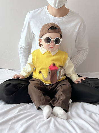 Chlapčenská bezruková vesta na jar a jeseň s karikatúrnym motívom, pletený materiál akryl 50%, kórejská verzia, pulórový štýl