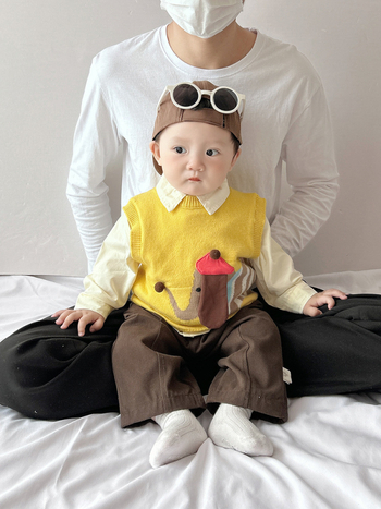 Chlapčenská bezruková vesta na jar a jeseň s karikatúrnym motívom, pletený materiál akryl 50%, kórejská verzia, pulórový štýl