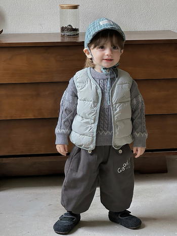 Detská vesta s perím, korejského štýlu, bez rukávov, hrubá, pre vek 1–3 rokov, biely kačací down 86–90%, karikatúrny vzor, zapínanie jedným radom gombov