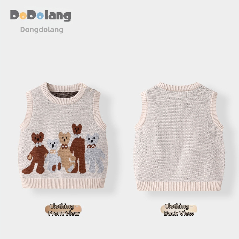 Bērnu adīta vestīte bez piedurknēm, divslāņu, 100% kokvilna, adīts materiāls, pulovera stils, piemērots vecuma 1–3 gadiem, visām sezonām