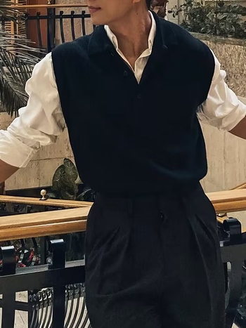 Muška vest s polo ovratnikom, opuštenog kroja, korejska verzija, poliester 45%, proljeće-jesen