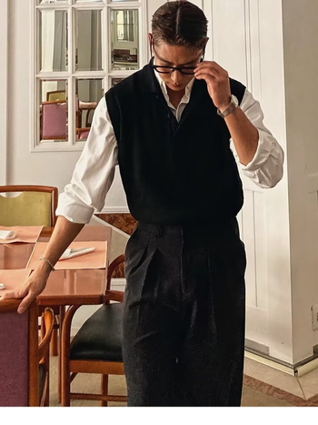 Muška vest s polo ovratnikom, opuštenog kroja, korejska verzija, poliester 45%, proljeće-jesen