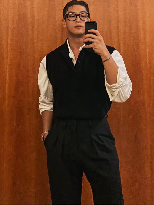 Muška vest s polo ovratnikom, opuštenog kroja, korejska verzija, poliester 45%, proljeće-jesen